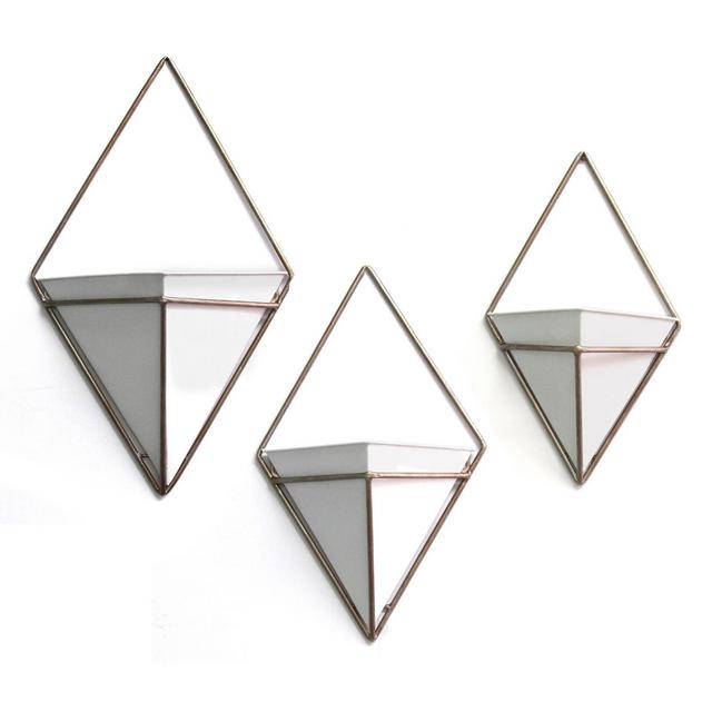 3-Piece Diamond Wall Art Planter Set in White/Pewter