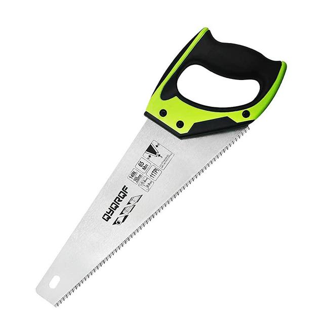 14 in. Pro Hand Saw, 11 TPI Fine-Cut Soft-Grip Hardpoint Handsaw Perfect for Sawing, Trimming, Gardening, Cutting Wood, Drywall, Plastic Pipes, Sharp Blade, Ergonomic Non-Slip Handle (green)