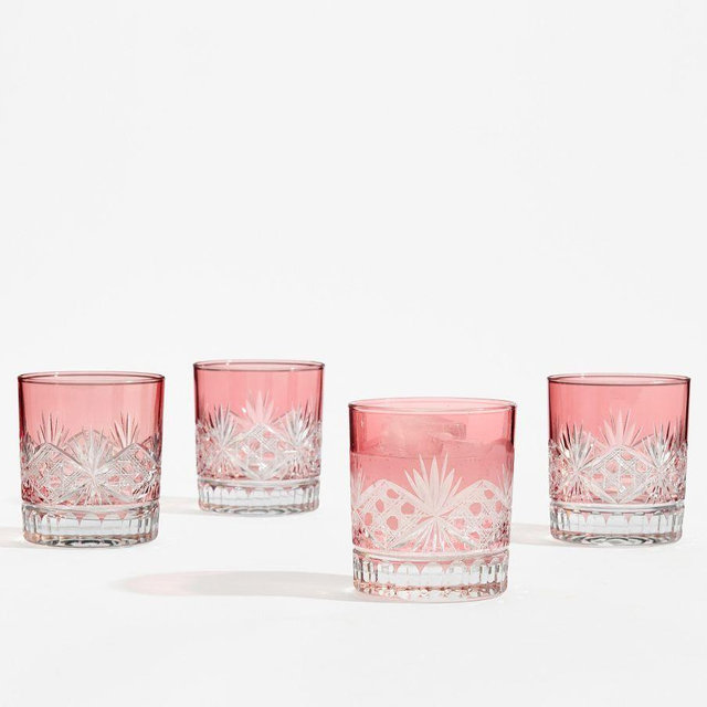 Antique Cut Double Old Fashioned Glasses, Set of 4 - Blush