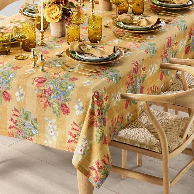 Harvest Floral Stripe Tablecloth, 70"x108", Stripe Gold