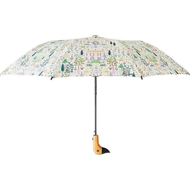 RIFLE PAPER CO. Umbrella, Matching Storage Sleeve, Portable, Auto Open and Close, Wooden Handle, Printed in Full Color
