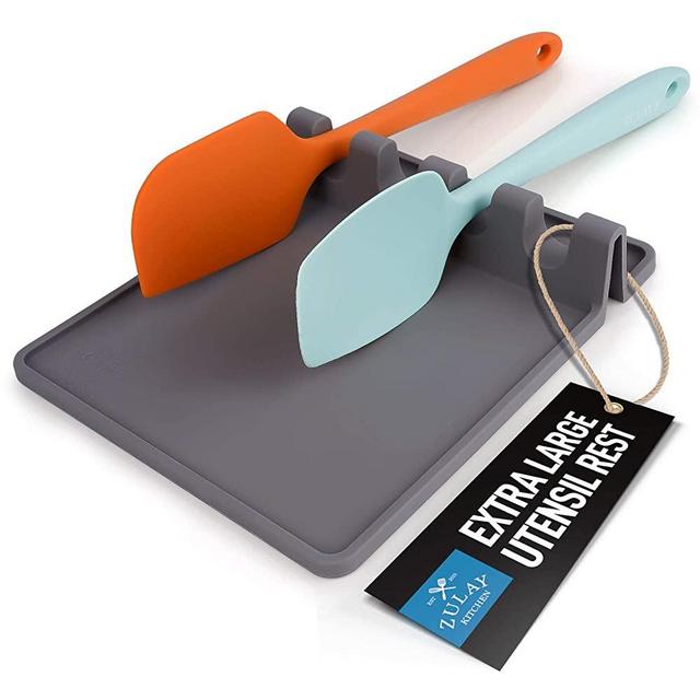 Zulay Extra Large Silicone Spoon Rest - 4 Slotted Heat Resistant Spoon Rest For Kitchen With Wide Drip-pad - Non Slip Spoon Holder For Stove Top Holds Utensils To Prevent Mess & Spills While Cooking