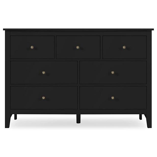 LTMEUTY Black Dresser for Bedroom - Modern Bedroom Dresser with 7 Drawers, Wooden Horizontal Dresser, Chest of Dresser