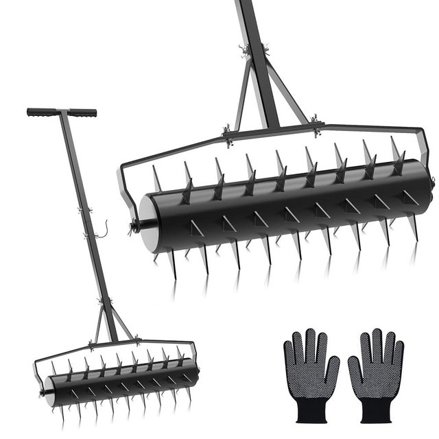 Seeutek 23 Inch Rolling Lawn Aerator - Upgraded Heavy Duty Aerator Lawn Soil Penetrator Spikes w/ 3 Adjustable Height Handles, Manual Aerator Lawn Tool for Garden Yard