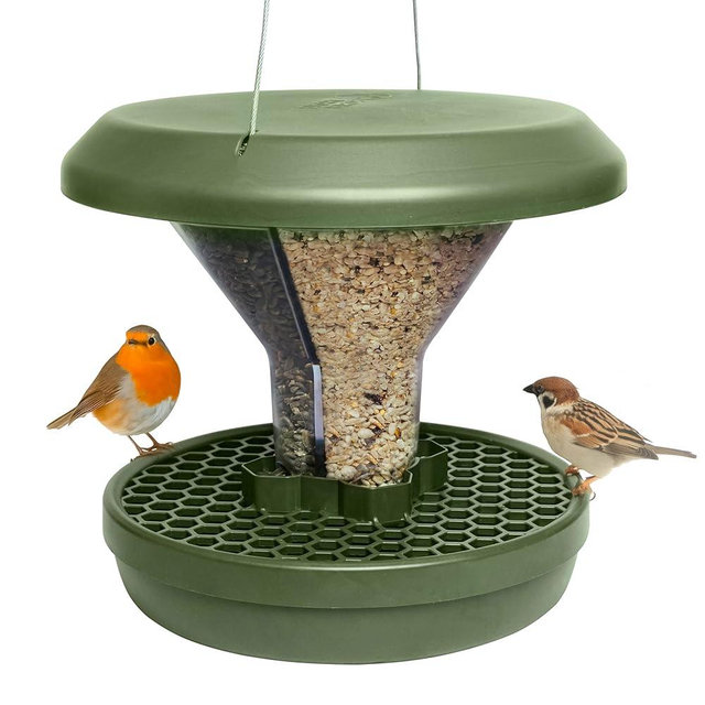 SWISSINNO No Mess Bird Feeder Davos Smart Birds - No Spill Bird Feeder for Outdoor - Mice & Rat Proof - Robust & Reliable for Hanging - Dual Food Chambers - Made in EU - Green