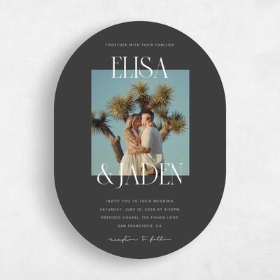 Grey Oval Wedding Invitation - Garrett Photo