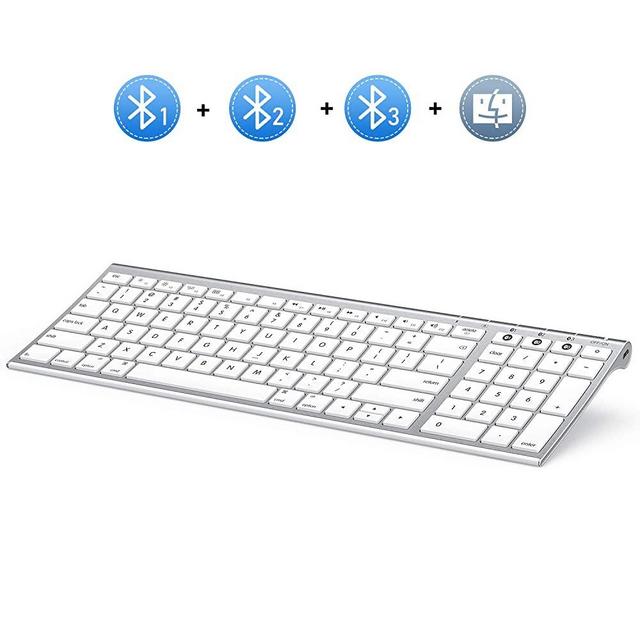 Multi-Device Bluetooth Keyboard for Mac OS, Jelly Comb Rechargeable Slim Wireless Keyboard with Number Pad Compatible for MacBook Pro/Air, iMac, iPhone, iPad Pro/Air/Mini - White and Silver
