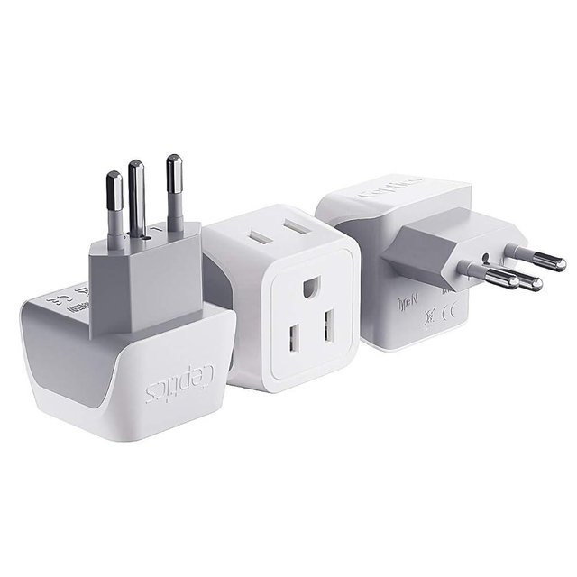 Ceptics Brazil Travel Adapter Plug with Dual Usa Input - Type N (3 Pack - Ultra Compact - Safe Grounded Perfect for Cell Phones, Laptops, Camera Chargers and More - Power Plug (CT-11C)