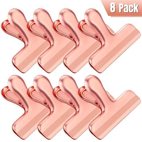 Whaline Stainless Steel Chip Clips Set, Rose Gold Chip Bag Clips Heavy Duty Food Clips Round Edge Air Tight Seal Grip for Office Kitchen Home Usage Storage (8 Pieces of the Size 3'')