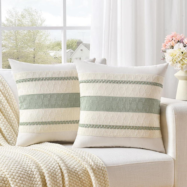 Fancy Homi Set of 2 Sage Green Boho Decorative Throw Pillow Covers 18x18 Inch for Living Room Bedroom Couch Bed Sofa Chair, Rustic Retro Cushion Case, Bohemian Room Home Decor, Women Teen Girls Gift