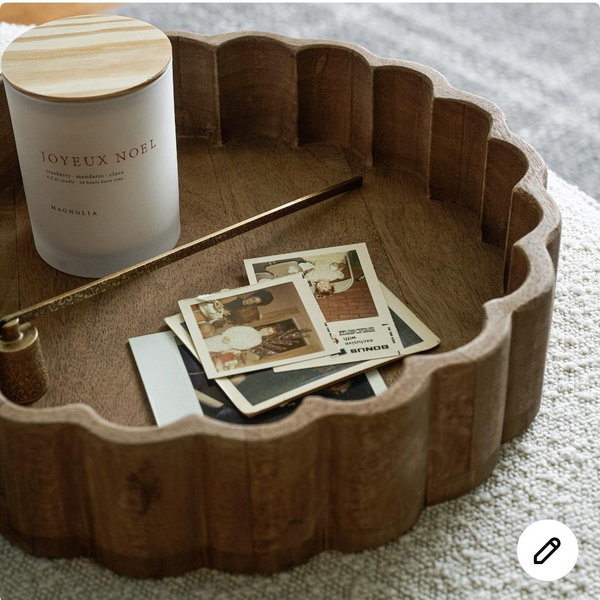 Antiqued Wood Scalloped Tray