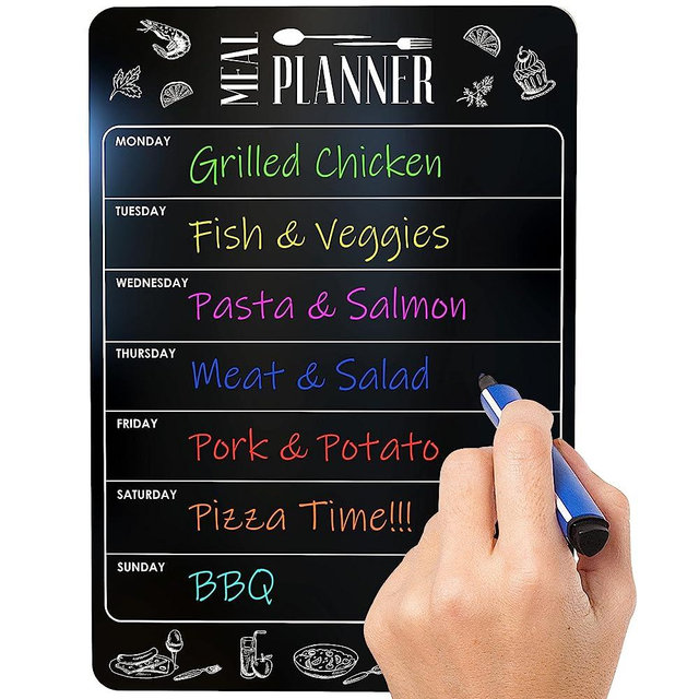 Dry Erase Magnetic Menu for Refrigerator A4 (8.5x12 inch) - Weekly Meal Planner for Fridge - Blackboard Magnetic Menu Board for Kitchen - Weekly Menu Black Board - Fridge Meal Planner Magnet