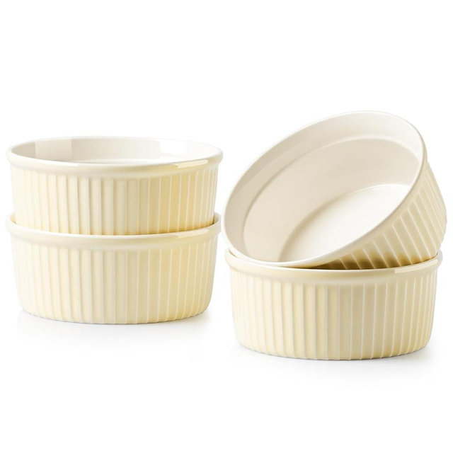 NUTRIUPS Yellow Ramekins 14oz Oven Safe Set of 4, Porcelain Pudding Cups for Creme Brulee Souffle, Small Ceramic Ramekins Set for Baking (Yellow, 14oz)
