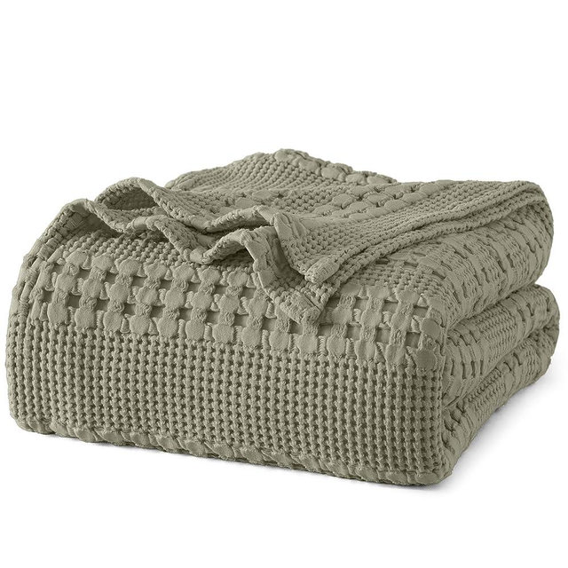 PHF 100% Cotton Waffle Weave Blanket Twin Size for Bed, Soft Lightweight & Breathable for Spring and Summer, All-Season Comfort, Luxury Aesthetic Blanket for Home Decor, 66"x90", Dusty Sage