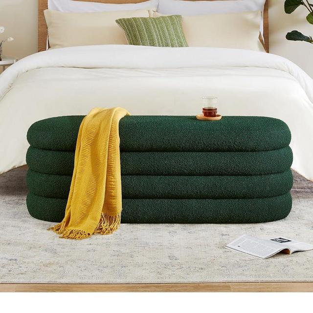 Busaurus Storage Ottoman Bench 49.2 Inch Upholstered Fabric Storage Bench for Bedroom End of Bed Aesthetic Large Oval Storage Ottoman for Living Room(Dark Green)