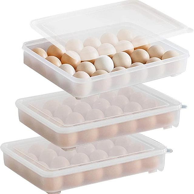 Set Of 3 Stackable Egg Holders Trays Refrigerator Organizer Bins with Lid for Holds 24 Eggs Deviled Egg Tray Carrier