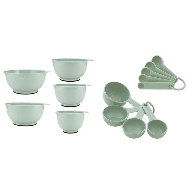 KitchenAid Classic Mixing Bowls Set of 5, Measuring Cup and Spoon Set with Soft Grip Handle, 9 Piece, Pistachio