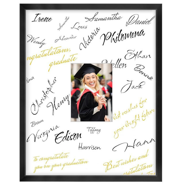 LaVie Home 16x20 Graduation Signable Picture Frame Black, 16x20 Frame Wood Displays 5x7 Pictures with Mat, for Graduation Wedding Birthday Retirement Guest Book Signature Picture Frame