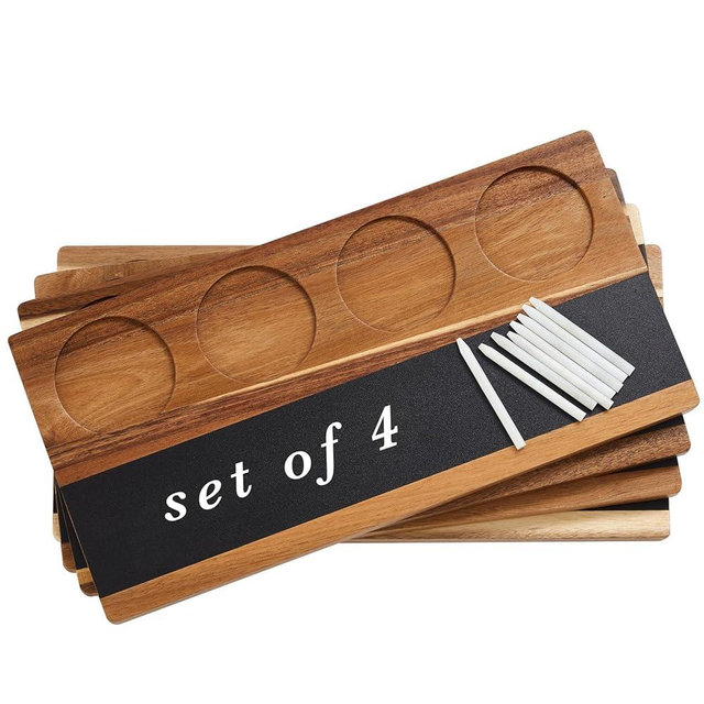 Marsui Wine Flight Tasting Set of 4, Wooden Whiskey Flight Board with 8 Soapstone Chalks Kit for Beer, Whiskey, Cocktails, Coffee, Wine Tasting Party Supplies