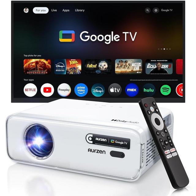 Aurzen EAZZE D1G Google TV Smart Projector with WiFi & Bluetooth, 4K Supported, Auto Focus & Keystone, Dolby Audio, Zoom , Native 1080P Movie, Portable Mini Projector for Home & Outdoor Use