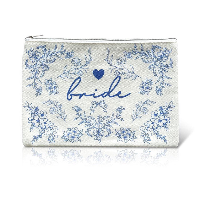 LADY&HOME Bride Makeup Bag Blue Bride Bag for Bridal Shower Wedding Engagement Gifts