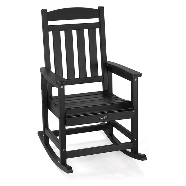 VINGLI Outdoor Rocking Chair, HDPE Rocking Chair with Higher Backrest, All Weather Rocker for Garden, Yard, Balcony, Black