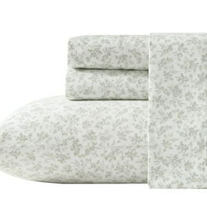 Laura Ashley – Queen Sheet Set, Ultra-Soft Bed Sheets with a Naturally Silky Smooth Cotton Sateen, Deep Pockets, Floral Bedding with Matching Fitted Sheet & Pillowcases (Floral Toile Green)
