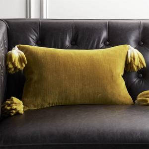 18"x12" Bia Tassel Mustard Velvet Pillow with Down-Alternative Insert