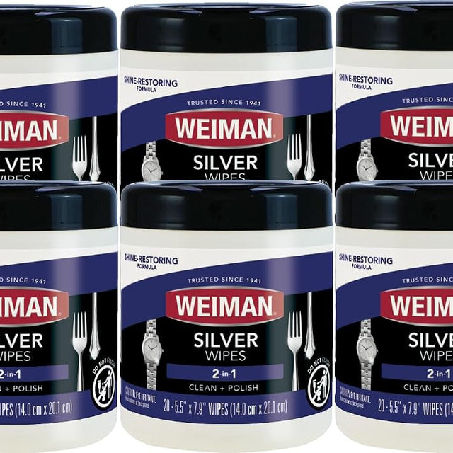 Weiman Silver Wipes - Jewelry Wipes 6 Pack - Cleaner and Polisher for Silver Jewelry Sterling Silver