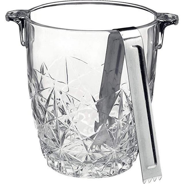 Bormioli Rocco Dedalo Ice Bucket With Stainless Steel Tongs | Etched, Star-Cut Design Italian Glass Bucket [30.50 oz] | Dishwasher-Safe & Perfect For Your Home Bar