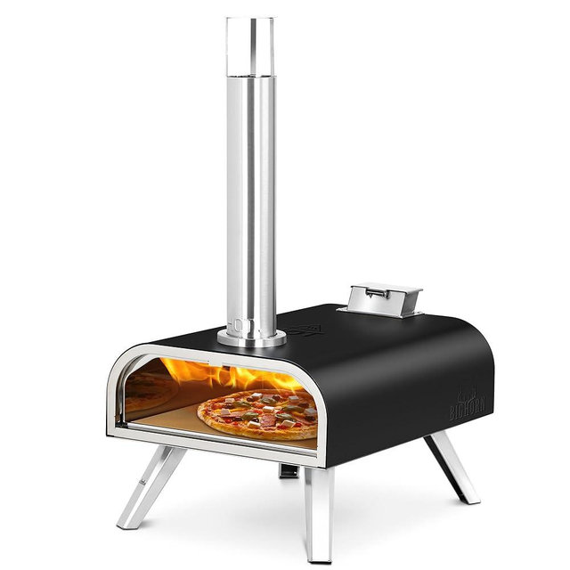 BIG HORN OUTDOORS 16 Inch Wood Pellet Burning Pizza Oven Pellet Pizza Stove, Portable Stainless Steel Pizza Oven with Pizza Stone for Outdoor Backyard Pizza Maker Garden Kitchen