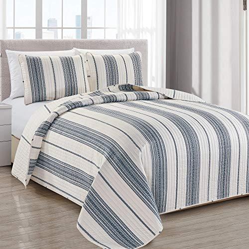 Great Bay Home Modern Bedspread Full/Queen Size Quilt with 2 Shams. Modern 3-Piece Reversible All Season Quilt Set. Black and White Quilt Coverlet Bed Set. Wesley Collection.
