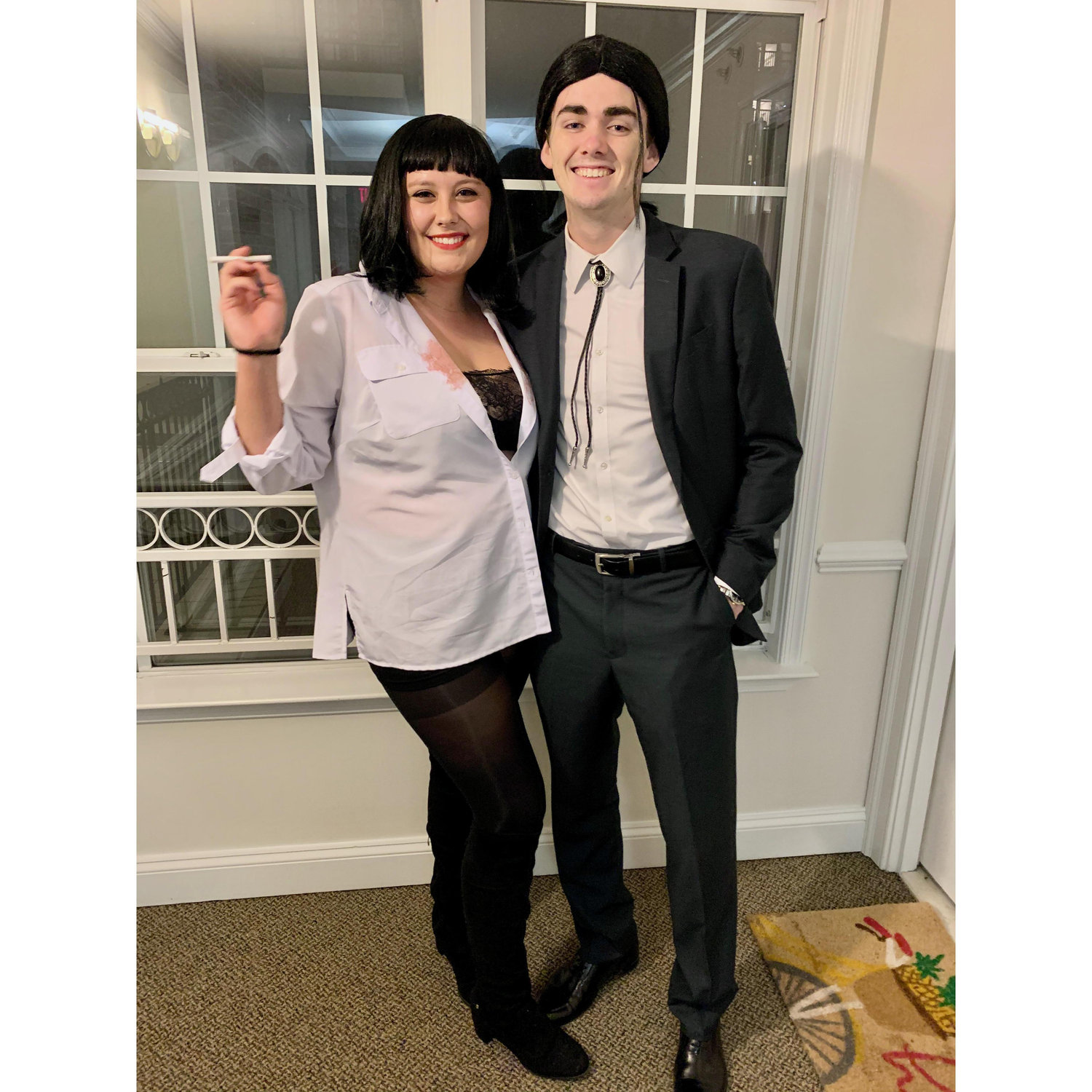 Halloween our senior year of college: Pulp Fiction's Mia Wallace and Vincent Vega