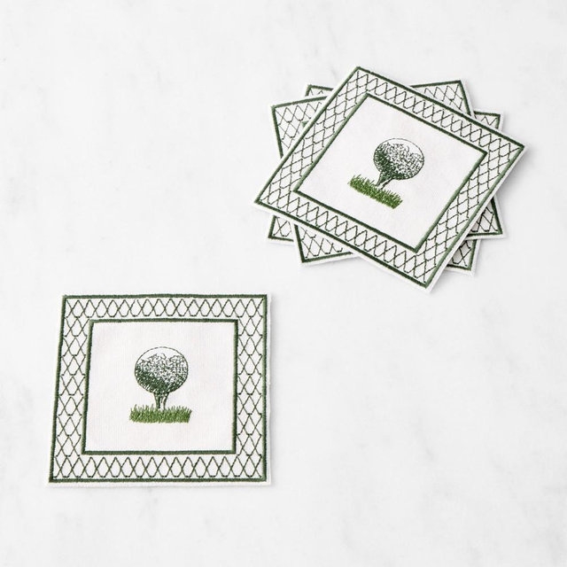 Clubhouse Golf Embroidered Cocktail Coasters, Set of 4