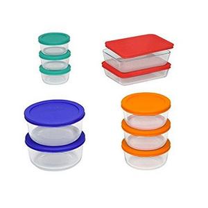 Pyrex Storage Set, Clear, Red, Orange, Blue, Green(20 Pieces)