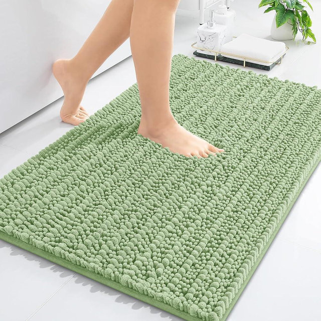 Arotive Luxury Chenille Bathroom Rug Mat, Extra Soft Thick Absorbent Shaggy Bath Rugs, Non-Slip Machine Wash Dry, Plush Bath Mats for Bathroom, Shower and Tub, 24x16, Sage Green