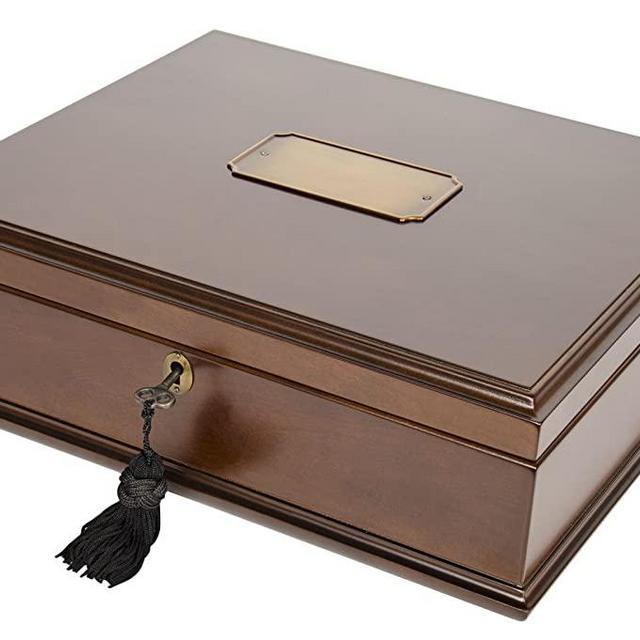 Large Romeo Memory Keepsakes Box Organizer Mahogany Wood Finish for Photo Album CD DVD USB & other Valuables