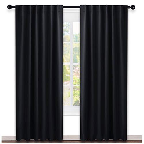 NICETOWN Black Out Curtain Panels for Bedroom - (Black Color) W52 x L84, 1 Pair, Thermal Insulated Blackout Draperies Window Treatment