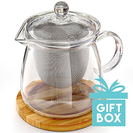 The Perfect Teapot - Premium Quality Hand Blown Glass Teapot - Stainless Steel Infuser & Engraved Bamboo Tea Pot Coaster - Enclosed in a Beautiful Gift Box - The Ideal Present – By Everything Zen