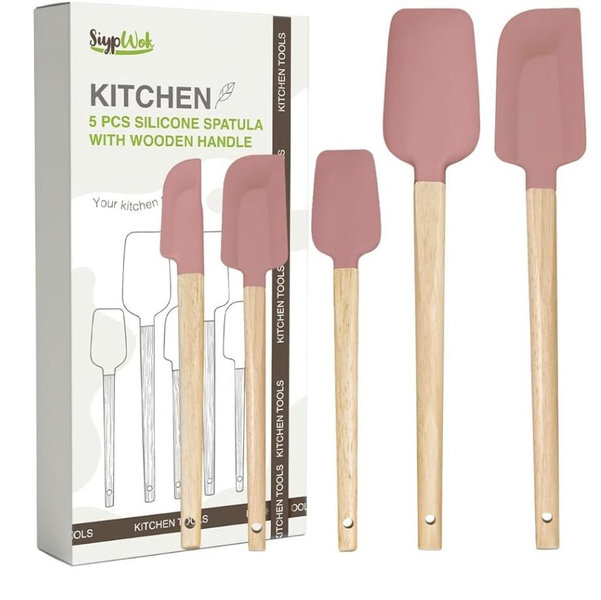 Silicone Spatula Set, Food Grade Rubber Spatula-4 Piece Nonstick Rubber Spatulas, Spoonula, Jar Scraper for Cooking, Baking, Mixing, Frosting - Heat Resistant Up to 600°F (4 Pcs Spatula Pink)