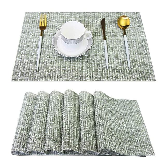 pigchcy Elegant Placemats Blended Woven Heat-Resistant Placemats Washable Easy to Clean Table Mats for Dining Room and Decorate (6pcs, Emerald Green)