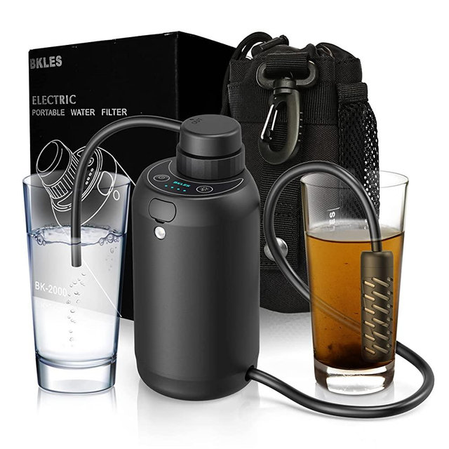 Portable Electric Water Filter System for Camping 0.01 Micron 5-Stage Filters with Emergency Lighting, Survival Purifier for Hurricane, Storm, Outages, Backpacking, Outdoor Filtration BK2000 BKLES