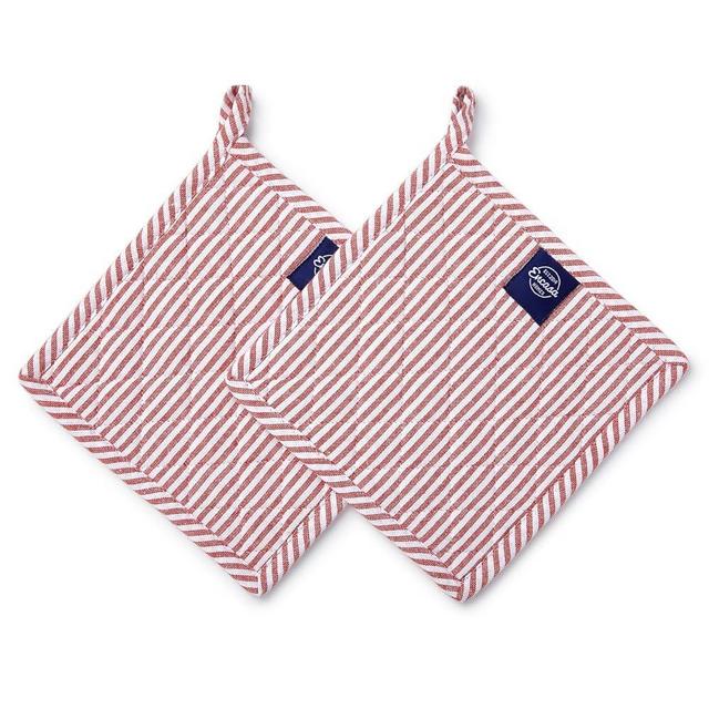 Encasa Homes 8 inches Oven Microwave Potholders (2 pc Set) for Kitchen Cooking & Baking - Heat Resistant, Thick & Safe, Protection of Hands from Hot Utensils - Ticking Red