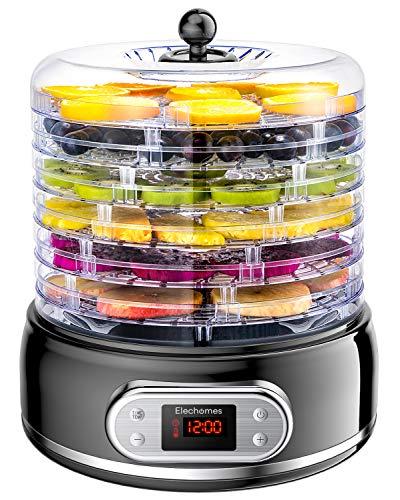 Elechomes 6 Trays Food Dehydrator for Beef Jerky,Fruit,Meat,Flowers,Herbs, 400W with Timer and Temperature Control, Fruit Roll Sheets Included, Overheat Protection, BPA Free