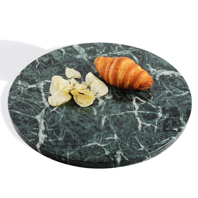 Koville Indian Marble Cutting Board for Kitchen, 16" Round Hand Crafted Marble Slab for Cheese, Charcuterie, Pastry Board - Wedding Gift, House Warming Gift(Indian Green)