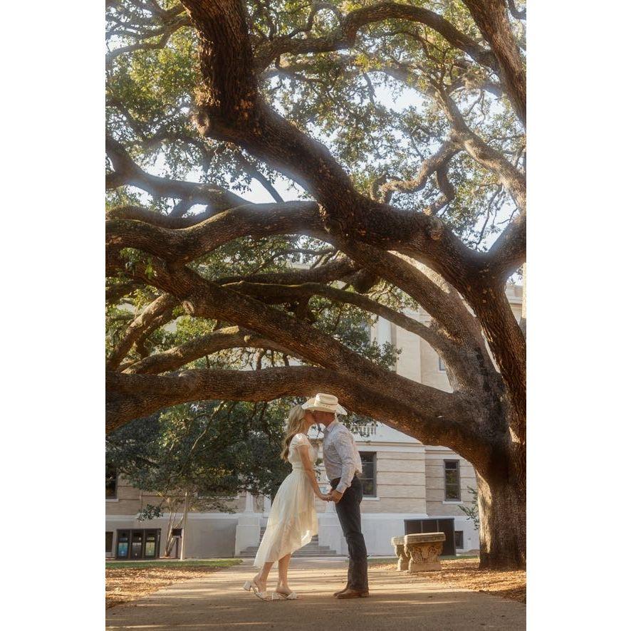 First kiss under Texas A&M's famous "Century Tree". It is said that if a couple walks under this beautiful 100 year old live oak together, they will marry.