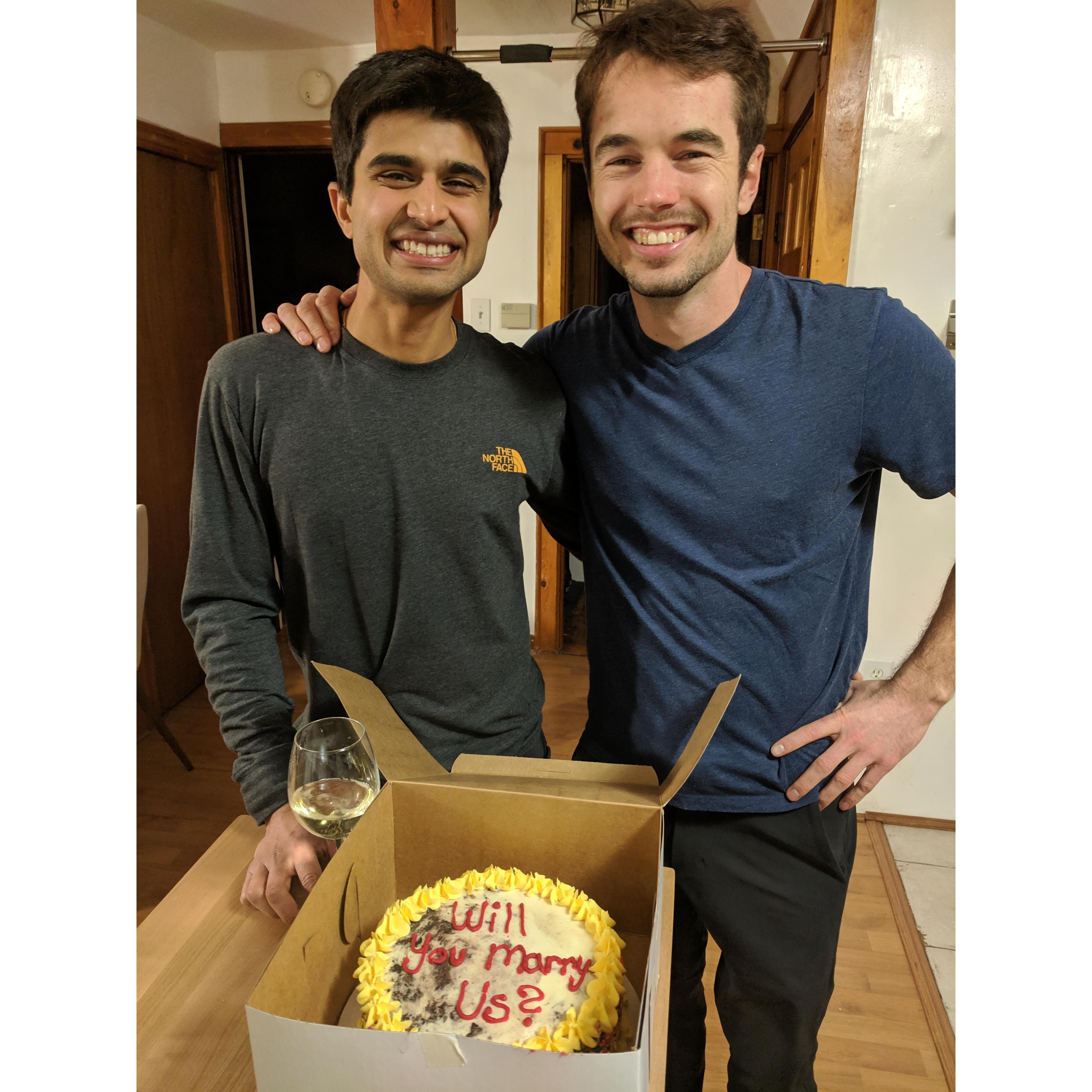 In keeping with our celebratory tradition of ice cream cakes, we asked Rohit and Andrew to officiate our wedding, and they said yes!