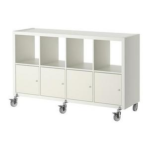 KALLAX Shelf unit on casters with 4 doors, white