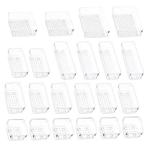 SMARTAKE 22-Piece Drawer Organizer with Non-Slip Silicone Pads, 5-Size Clear Desk Drawer Organizer Trays Storage Tray for Makeup, Jewelries, Utensils in Bedroom Dresser, Office and Kitchen