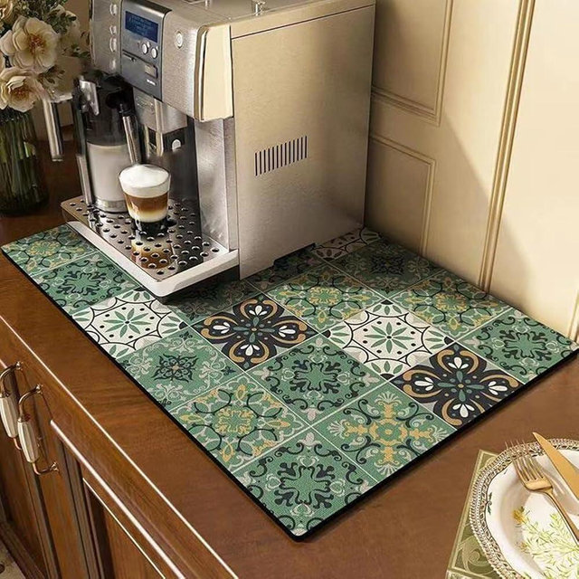 Hoobar Colorful Coffee Maker Mat for Countertop Coffee Bar Drying Mat 12X16 Trimmable, PU Leather Surfa Absorbent Quick Drying Mat, Countertop Protection Drying Pat (Green, 16x20 inch)